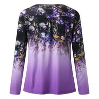 Mnjin Ženske majice i bluze Moda Žene V izrezani tasteri s dugim rukavima Asimetrični hem gornji majica za žene Purple XL