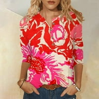 Ferernal ženska nova dugmeta modna rukav printu etnička print majica Slim Top Casual Tops Bluze za žene