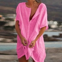 Bazyrey Womens Dužina lakta ženska V-izrez Solid bluza Modni labavi tunički košulje ružičasto l