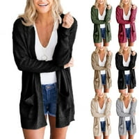 Fule Ženski kabel Klintni kardigan dugi rukav džemper plus veličine otvorenog prednjeg džepnog kaputa
