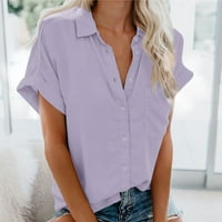 Qolati ženski trendy gumb dolje majice v vrat kratkih rukava Radni ured Bluze casual pune boje tunike