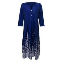 Bicoasu Woman Ljetne haljine Modne žene Ljeto tiskanje uzročno V-izrez Dugme Skraćeno rukave Džebovi za odmor Haljina Royal Blue 4xl