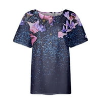 SKSLOEEg Womens Bluzes Elegantna cvjetna tiskana tunička košulja kratkih rukava u kaznene bluze vrhovi sa džepom, kraljevskom plavom m