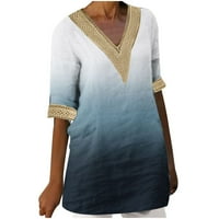 Dianli Ljetni ženski vrhovi kratkih rukava ženska čipka patchwork ljetna posteljina bluza slobodno udobne