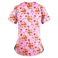 Vrhovi za čišćenje za žene bluze grafički otisci kratkih rukava Radna odjeća za žene labave V-izrez, ružičasta, l