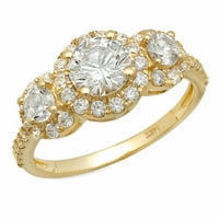 1. CT okrugli rez originalni kultivirani dijamant VS1-VS I-J 14K žuto zlato Tro-kamena obećava vjenčana izjava za angažovanje dizajnerskog prstena w kristalno bočno kamenje veličine 11