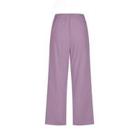 Farstey ženske pamučne posteljine kapri hlače labavi fit elastični džepovi za izvlačenje u struku pantalone