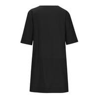 Ženske haljine plus size Crewneck labav polovina rukave punog koljena, casual haljina crna na klirensu