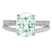 2.32ct ovalni rez zeleni simulirani dijamant 14k Bijelo zlato Graviranje Izjava bridalne godišnjice