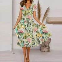 Yubatuo ženske haljine Ženska ljetna casual moda cvjetna ispis kratkih rukava V-izrez Swing haljina ljetne haljine za žene