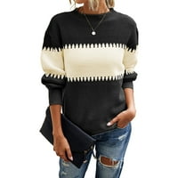 Ženski džemperi Striped ispisani O-izrez dugih rukava Pletit pulover Jumper casual blok tople zimske vrhove Workout Dailywer Dukseteri