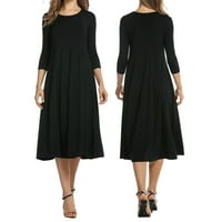 Ženske haljine rukav a-line srednje dužine okrugli dekolte od pune ljetne haljine crne xl