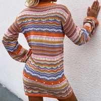 Haljina s dugim rukavima za žene Modne udobne duge pruge dugih rukava okrugla džemper s džemper narančasta