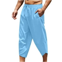 Simplmasygeni muškarci obrezirane pantalone Udobne posteljine hlače Sportska baggy casual pusti džep elastični struk ravno poluvremene hlače