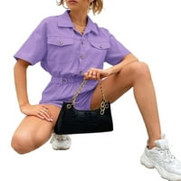 Ležerna obična košulja kratkih rukava Lilac ljubičasti ženski Jumpsuits