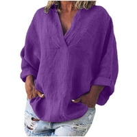 TAQQPUE Ženske rukave za rukav Ležerne prilike V izrez obični plus veličina vrhovi lagani labavi pulover u boji tunike sa džepom