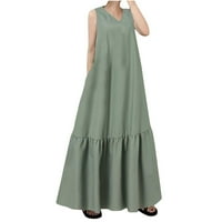 Thirt haljine za ženske haljine sunčeva V-izrez bez rukava zelena l