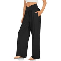 Široke pantalone za noge za žene joga hlače sa džepovima visoki struk rastetni salon duksevi sa sitnim