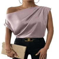 Ženski elegantni obični asimetrični vrat Top kratkih rukava mauve ljubičaste bluze s