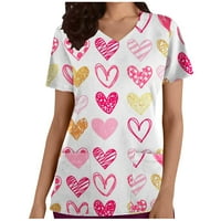 Odeerbi Valentines piling vrhovi za žene V izrez Majica Modni kratkih rukava za ispis bluza kauzalni