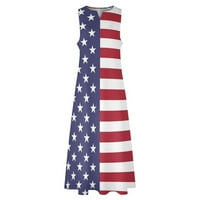 4. jula Ljetna maxi haljina za ženska casual labava elegantna dugačka haljina Dan nezavisnosti Američka zastava Odštampena bez rukava Split Haljine za odmor