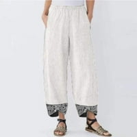 Dabuliu ženske posteljine hlače visoke struk široke noge casual labave pantalone Žene Capri pantalone