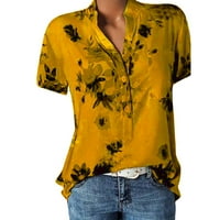 Majica s gumbom Ležerne prilike Henley Elegantni vrhovi za žene Plave Slim Fit Floral Womenske radne košulje Ljetne kratke rupe Ženske bluze za rad Profesionalno narančasto m