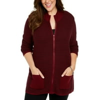 Karen Scott ženski plus teksturirani zip prednji kardigan crvene veličine 0x
