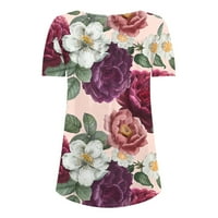 Amlbb Womens Ljeto Plus veličine Tunički vrhovi kratkih rukava Okrugli vrat Loop Top Bluze Ležerne prilivne cvjetne majice Henley na klirensu