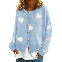 Iopqo džemperi za žene izvezeni pleteni džemper u obliku srčanog u obliku srca tanak okrugli džeks dugih