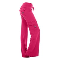 Ženske solidne vježbe vuče natečene tastere za rastezmene strugove džepove yoga teretana labave hlače casual široke noge duge pantalone vruće ružičaste m