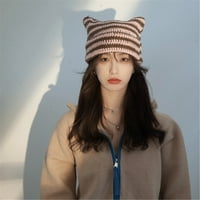Ženske zimske mačke uši kape mekani škakljivi prugasti pleteni šešir trendi topli kukičani pleteni kape