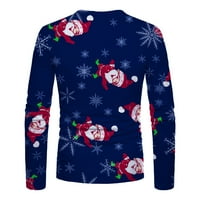 Luiyenes muški božićni crtani santa santa pahuljicama tiskani pulover O-izrez Fit banket majica na dnu