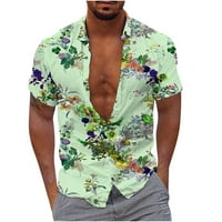 Havajska majica za muškarce Loop Fit Short rukav cvjetni ispis Ležerne tipke Down Thirts Ljeto plaža