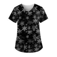 Ležerni vrhovi za žene Ženski božićni ispis Kratki rukav V-izrez Vrhovi radne džepove bluza Dame Top Black L