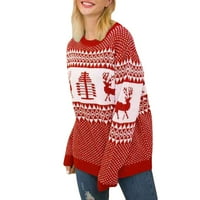 Wooserry ženski božićni džemper božićni jeleni Print Dugi rukavi Pulovers vrhovi proljeće padaju labavi džemper božićna odjeća