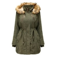 Ženski topli zadebljani kaput plus veličina plišana puna boja zimska obložena kapuljača snježna kaput
