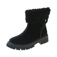 Wiueurtly Boots ženske sniježne dame britanskog stila čvrste boje Suede tople guste potpetice kratke