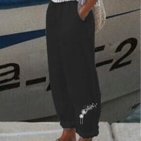 Aherbiu ženske pamučne lounge hlače visoke struke ravne noge maslačke grafičke labine s džepovima