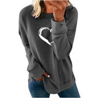 Duks za žene Slatko srce uzorak ispisano grafički grafički pulover za posadu s dugim rukavima, labava