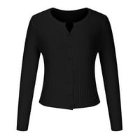 Sawvnm Žene vrhovi ženske modne jesen i zimski ležerni dugi rukav pušački džemper na vrhu bluza Cardigan na klirensu crni m