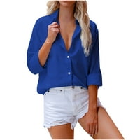 Dugme Down Majice za žene Loop Fit Fashion Solid Boose Bluzes Radni vrhovi modni V izrez jakna s dugim