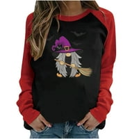 Ženska Crewneck s dugih rukava Gnome Print Majice Mekane udobne majice Raglan rukave Elegantni pulover Halloween vrhovi crni m