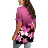 Bazyrey Womens Ljetni vrhovi Grafički tiskani bluza Ženka V izrez Casual kratkih rukava Plaža Labavi