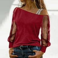 Ženska casual nakrivljenog ovratnika Gaza patchwork dugih rukava majica majica Tors Plus size bluzes