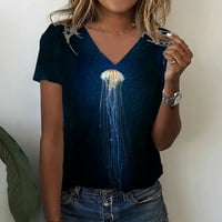 Qiaocaity ženska plus veličina ljetnih vrhova tiskana majica s kratkim rukavima bluza V izrez casual