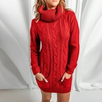 Symoidne duge haljine za žene i zimsku Casaul Pulover dugih rukava dugih rukava haljina crvena m