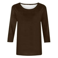 Žene s dugim rukavima Solid Spring Fall košulje Classic Fit Tops Crewneck Ležerne prilike udobne pamučne bluze pulover smeđe l