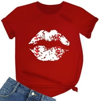 B91XZ Slatke košulje za žene Ženske bejzbol Print O izrez kratki rukav bluza na vrhu Tes Tes majica Wemens Plus veličine vrhova crvena, l