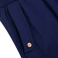 Ženska pamučna posteljina džep kapri obrezirani pantski klirens Comfy pantalona casual moda čvrsta odjeća za hlače opuštena elastična struka tamnoplava l